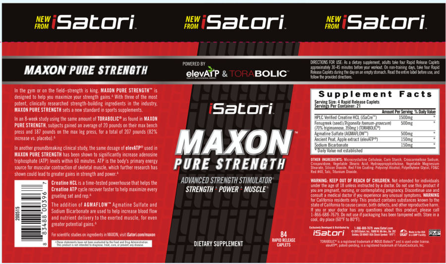 Official label of iSatori Maxon Pure Strength (NIH DSLD #58314)