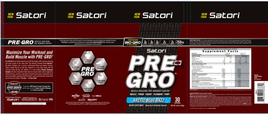 Official label of iSatori Pre-Gro Arctic Blue Razz (NIH DSLD #58319)