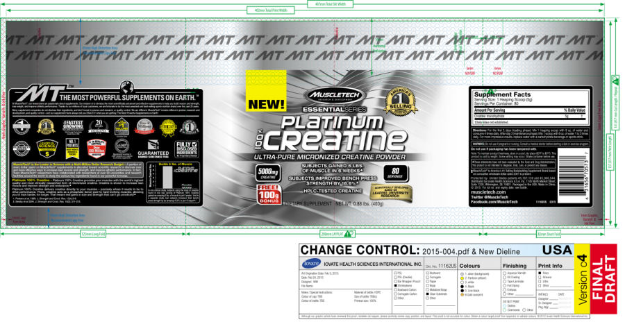 Official label of MuscleTech Essential Series Platinum 100% Creatine (NIH DSLD #58835)