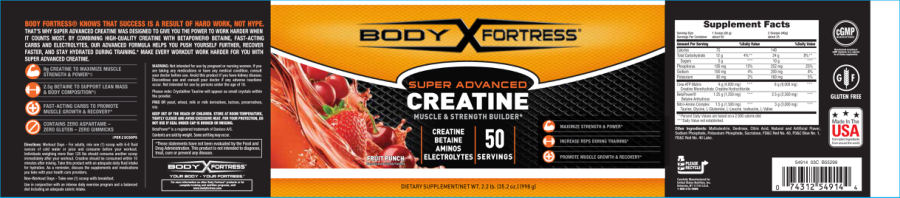 Official label of Body Fortress Super Advanced Creatine Fruit Punch (NIH DSLD #60226)