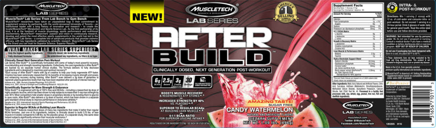 Official label of MuscleTech Lab Series After Build Candy Watermelon (NIH DSLD #60381)