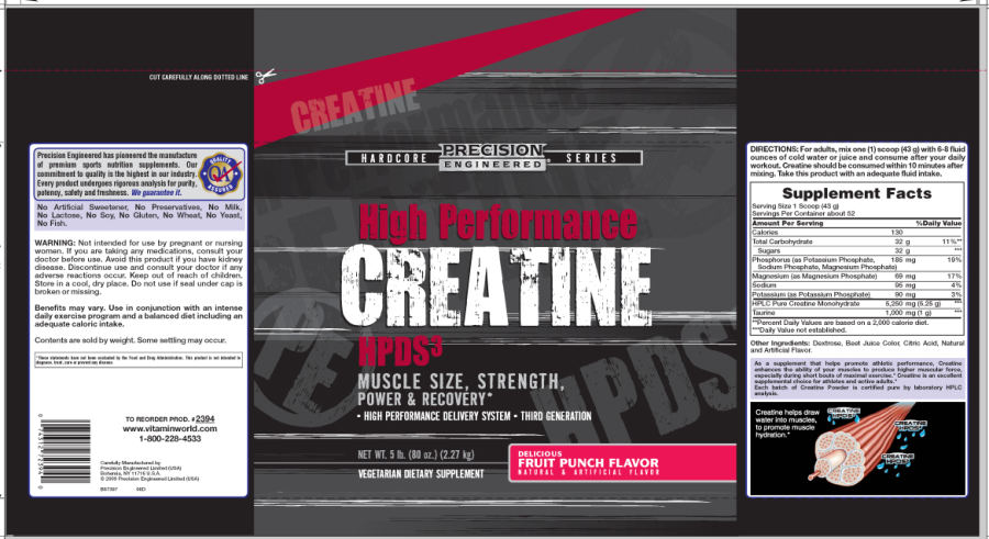 Official label of Precision Engineered High Performance Creatine HPDS3 (NIH DSLD #615)