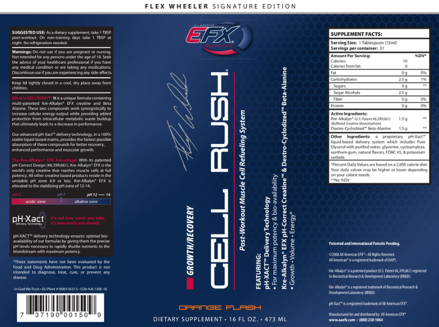 Official label of All American EFX Cell Rush (NIH DSLD #622)