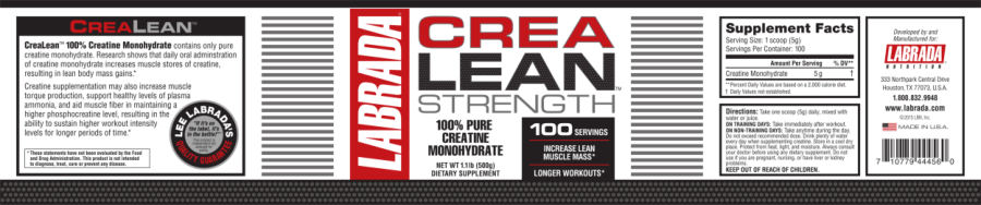 Official label of Labrada Crea Lean Strength (NIH DSLD #62385)