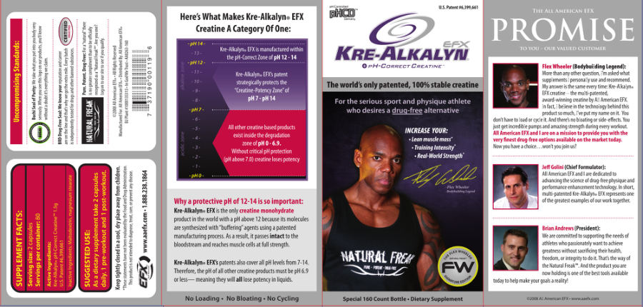 Official label of All American EFX Kre-Alkalyn pH-Correct Creatine (NIH DSLD #625)