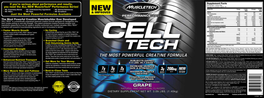 Official label of MuscleTech Performance Series Cell Tech Grape (NIH DSLD #63279)