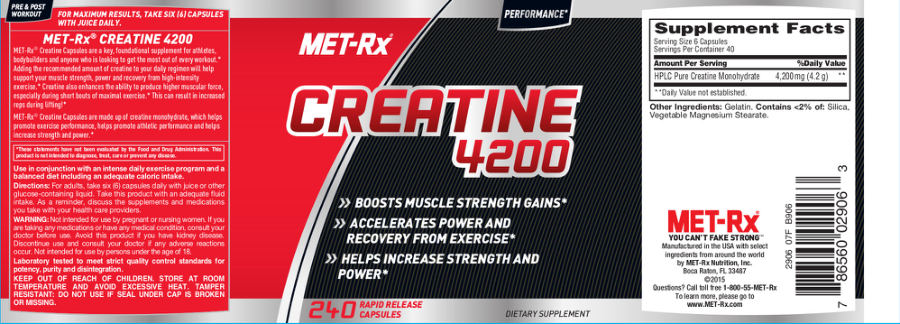Official label of MET-Rx Creatine 4200 (NIH DSLD #63309)