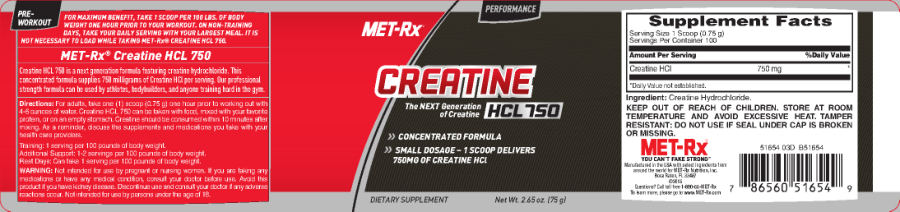 Official label of MET-Rx Creatine HCl 750 (NIH DSLD #63335)
