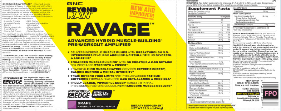 Official label of GNC Beyond Raw Ravage Grape (NIH DSLD #63920)