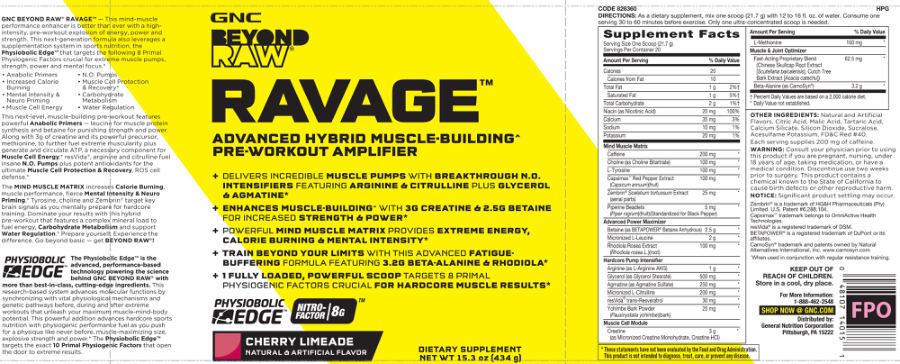 Official label of GNC Beyond Raw Ravage Cherry Limeade (NIH DSLD #63921)