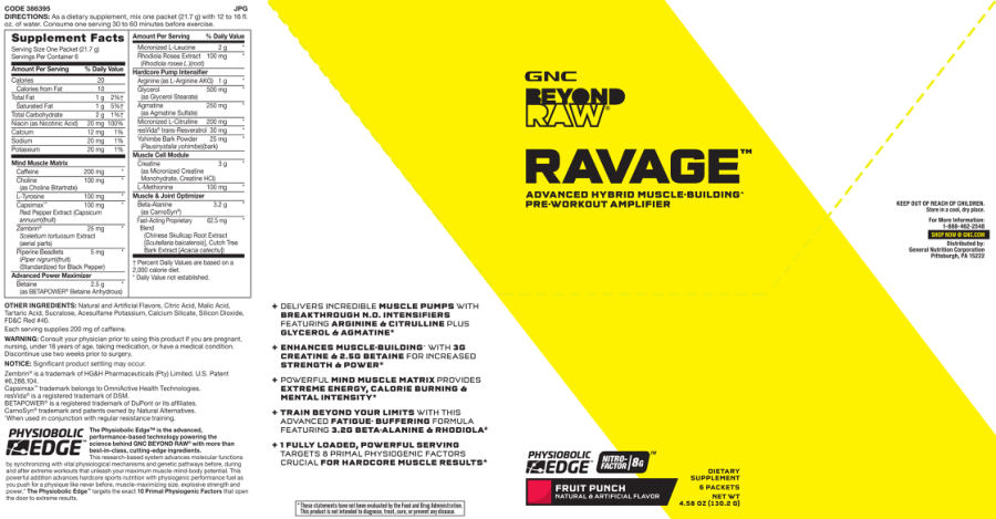 Official label of GNC Beyond Raw Ravage Fruit Punch (NIH DSLD #63922)