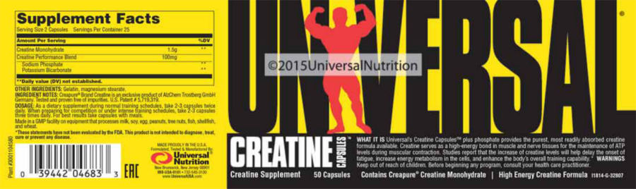 Official label of Universal Creatine Capsules (NIH DSLD #64218)