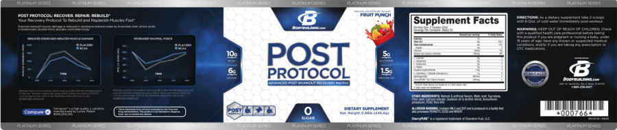 Official label of Bodybuilding.com Platinum Series Post Protocol Fruit Punch (NIH DSLD #64287)