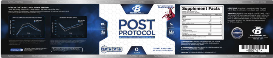 Official label of Bodybuilding.com Platinum Series Post Protocol Black Cherry (NIH DSLD #64288)