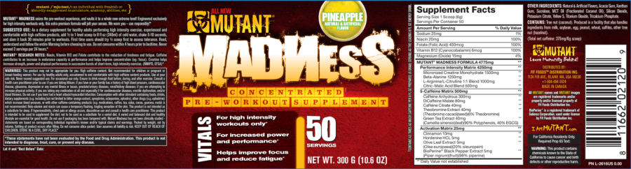 Official label of Fit Foods Mutant Madness Pineapple (NIH DSLD #65534)