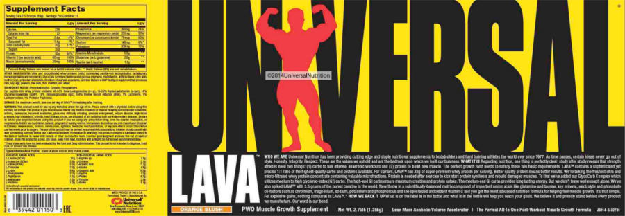 Official label of Universal Universal LAVA Orange Slush (NIH DSLD #65608)