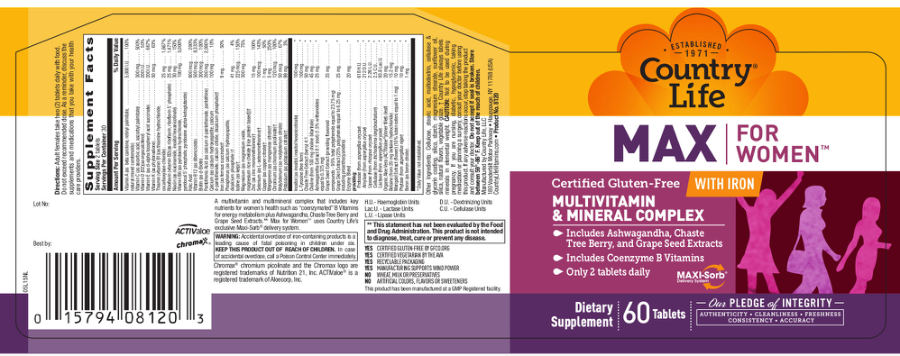 Official label of Country Life Max For Women (NIH DSLD #65659)