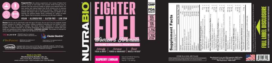 Official label of NutraBio Fighter Fuel Women's Formula Raspberry Lemonade (NIH DSLD #66655)