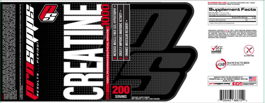 Official label of PS ProSupps Creatine 1000 (NIH DSLD #66828)