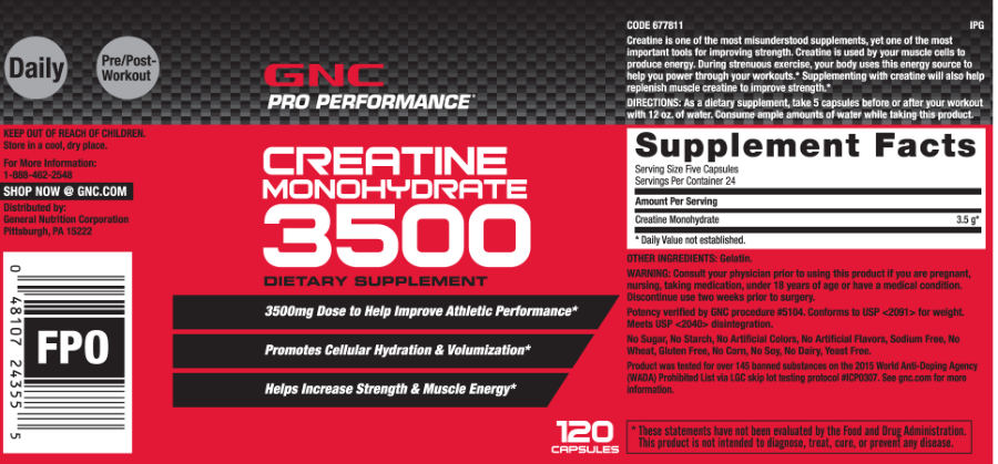 Official label of GNC Pro Performance Creatine Monohydrate 3500 (NIH DSLD #66888)