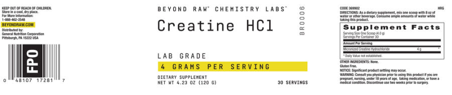Official label of GNC Beyond Raw Chemistry Labs Creatine HCl 4 grams (NIH DSLD #69277)