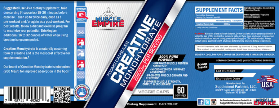 Official label of Muscle Empire Creatine Monohydrate 2800 mg (NIH DSLD #71585)