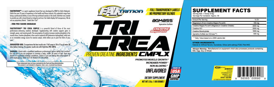 Official label of Faktrition Tri-Crea Cmplx Unflavored (NIH DSLD #72852)