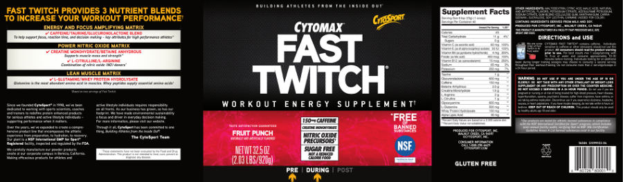 Official label of CytoSport Cytomax Fast Twitch Fruit Punch (NIH DSLD #73682)