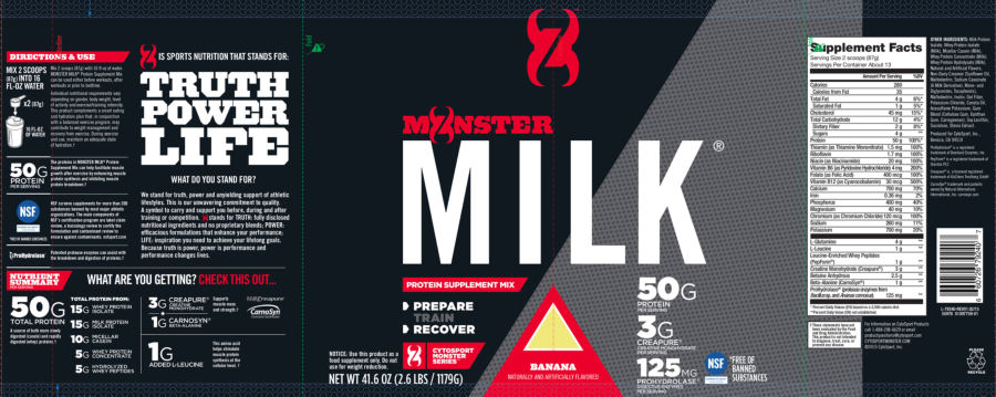 Official label of CytoSport Monster Series Monster Milk Banana (NIH DSLD #73734)