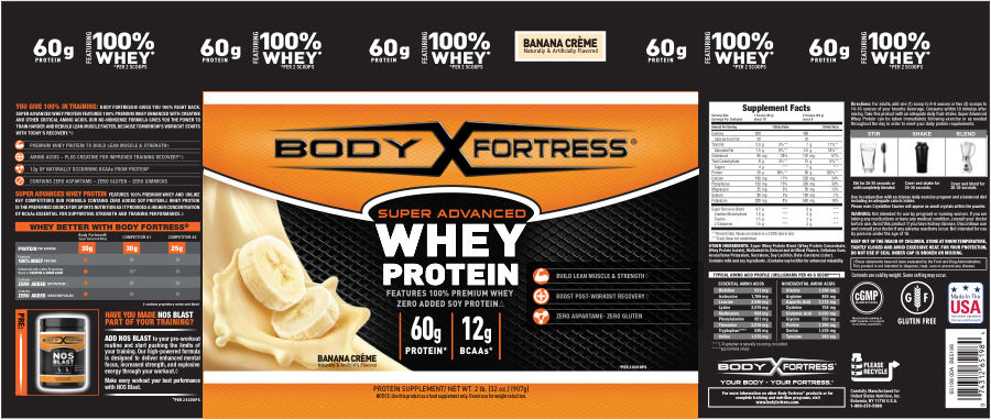 Official label of Body Fortress Super Advanced Whey Protein Banana Creme (NIH DSLD #78425)