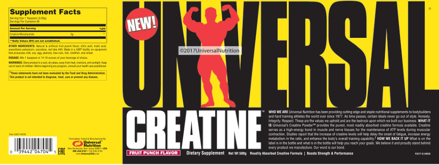 Official label of Universal Creatine Fruit Punch Flavor (NIH DSLD #78685)
