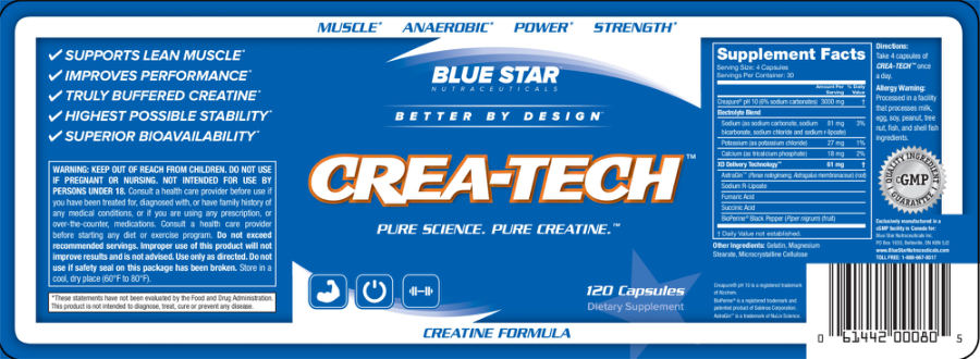 Official label of Blue Star Nutraceuticals Crea-Tech (NIH DSLD #78920)