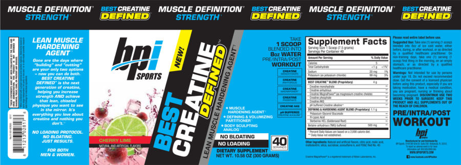 Official label of BPI Sports Best Creatine Defined Cherry Lime (NIH DSLD #80008)