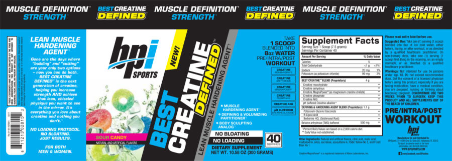 Official label of BPI Sports Best Creatine Defined Sour Candy (NIH DSLD #80014)