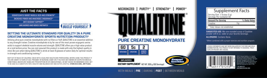 Official label of Gaspari Nutrition Qualitine Unflavored (NIH DSLD #80551)